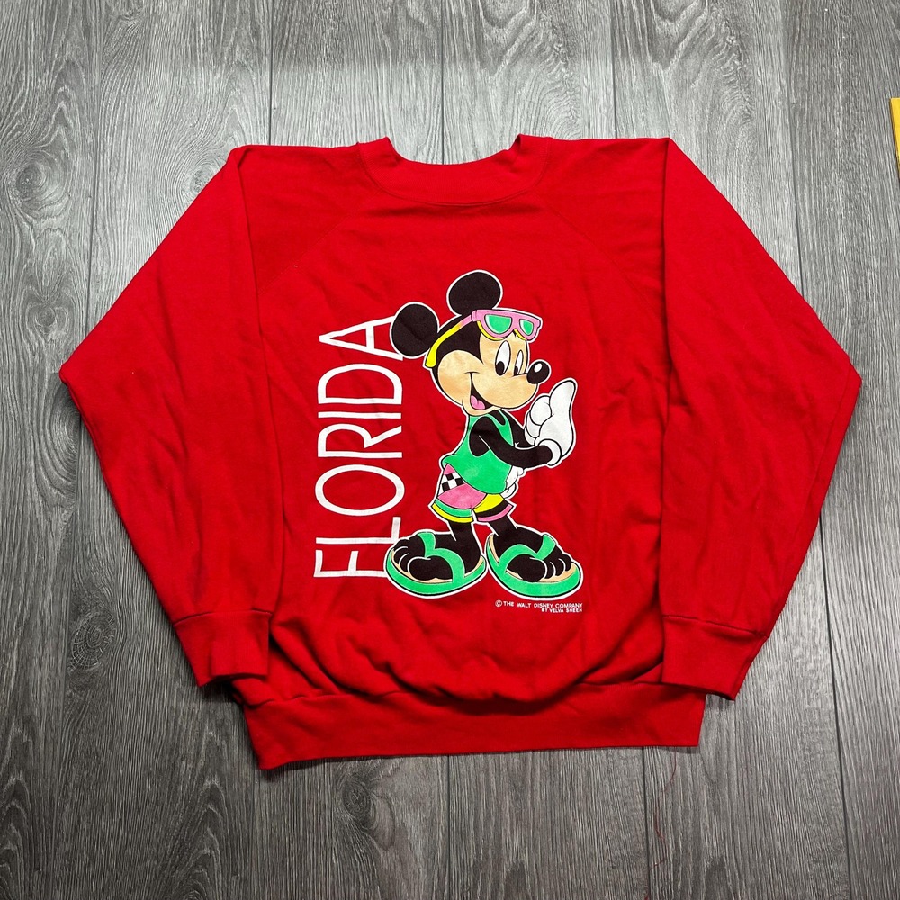 Vintage Mickey Mouse 1980s Red Raglan Sweatshirt Medium Velva Sheen Florida